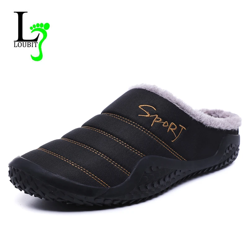 

2019 Shoes Men Winter Slippers Warm Waterproof Canvas Shoes With Fur Plus Size 39-48 Outside Slippers Casual Rubber Non-slip
