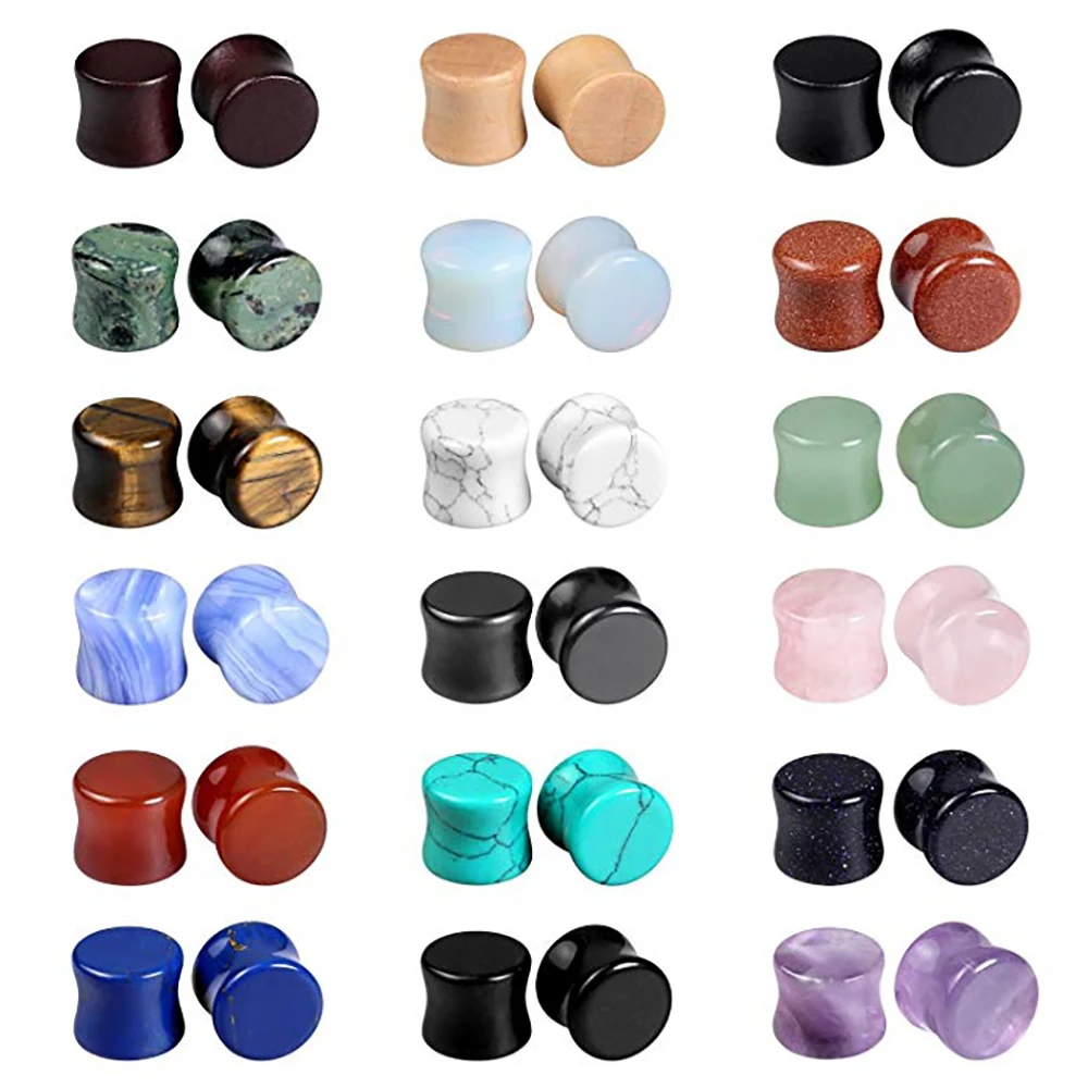 

JUNLOWPY Stone Plugs 2pcs Set Ear Gauges Ear Tunnels And Plugs Double Flared Ear Expander Stretcher Kit Piercing Body Tunnels