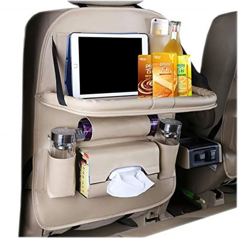 Органайзер на заднее сиденье автомобиля, сумка для хранения, держатель для чашки, напитков, iPad, телефона, настольный держатель, карман для хранения, защитный чехол из искусственной кожи