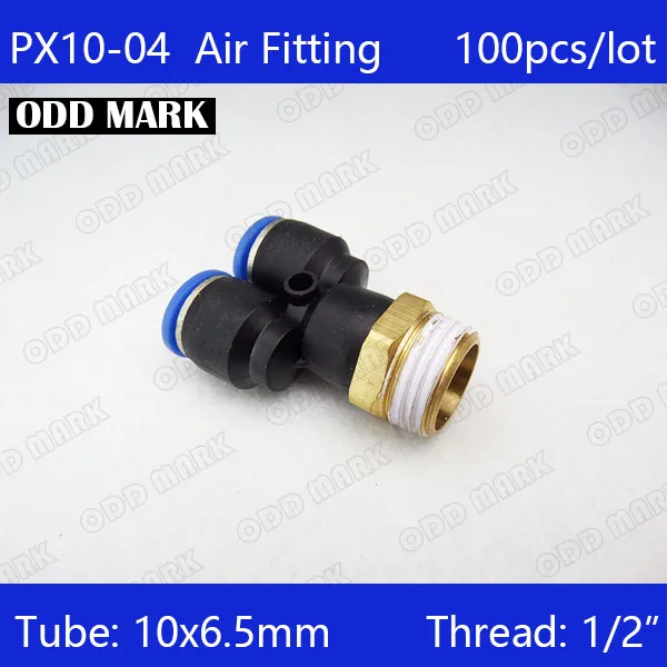 US $109.88 Free shipping 100Pcs PX1004 12 PT Thread to 10mm Push In Fitting Y Type Quick Coupler