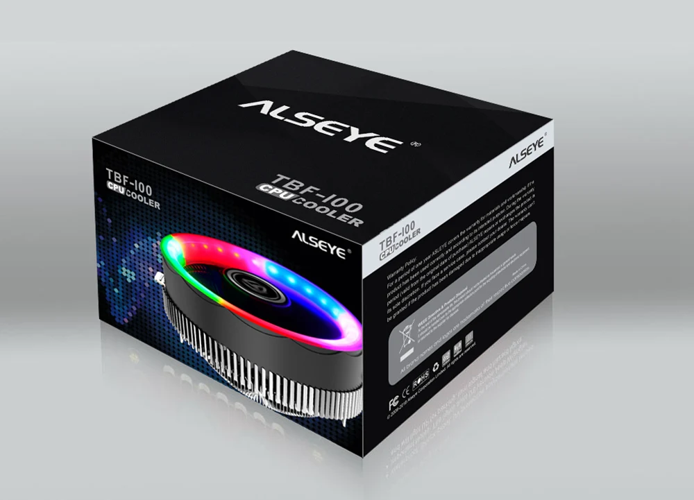 ALSEYE TBF-100 RGB вентилятор кулер для процессора алюминиевый теплоотвод тихий процессор вентилятора для LGA775/1151/1155/AM4