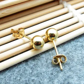 

New Pure 18k Yellow Gold Earrings Luck Smooth 4mmW Round Ball Stud Earrings 1g