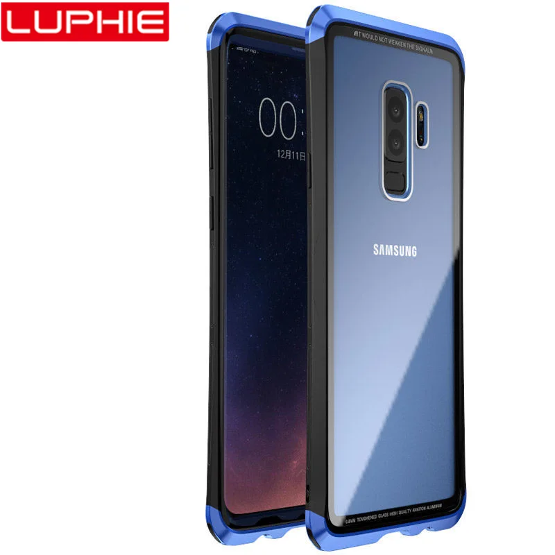 

LUPHIE Case For Samsung Galaxy S9 S8 Plus Note 9 8 Clear Glass Case Cover For Samsung S8 S9 Metal Bumper Transparent Cases Shell