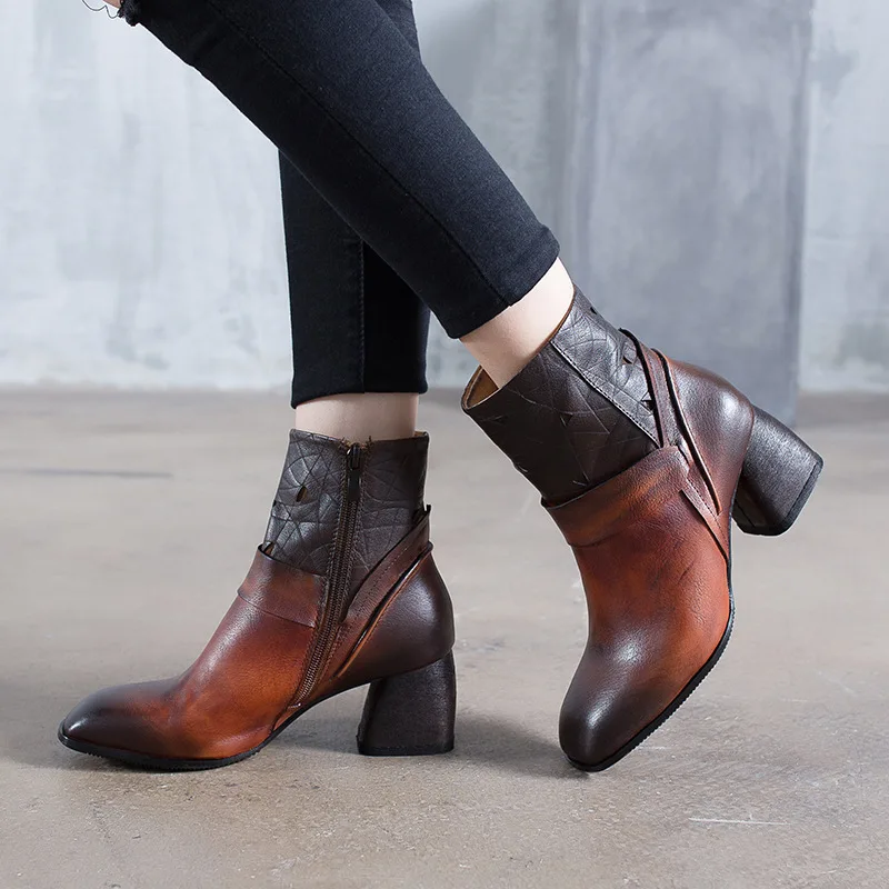 

Artdiya Original Retro Genuine Leather Boots 2018 Autumn Winter New Style High Heels Ankle Boots Handmade Women Boots T85211-79