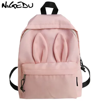 

Harajuku women backpack Cute rabbit ears school backpacks for girls teenagers Waterproof nylon travel bag Large capacity pink