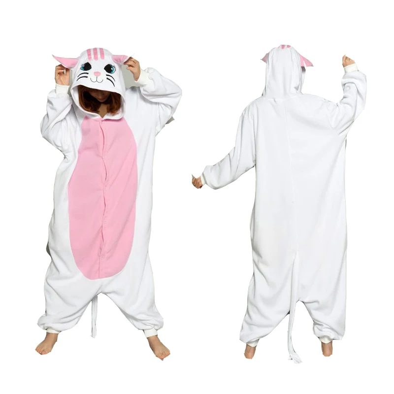 Кигуруми для взрослых, Onesie, аниме, женские костюмы, косплей, Мультяшные животные, пижамы, Синий Единорог, Ститч, звезда, единорог, зима, теплый, с капюшоном - Цвет: white cat