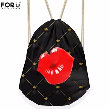 

FORUDESIGNS Sexy Red Lips 3D Print Women Travel Backpack Girls Sport Bags for Fintess Small Drawstring Bags Women's Bag Mochila