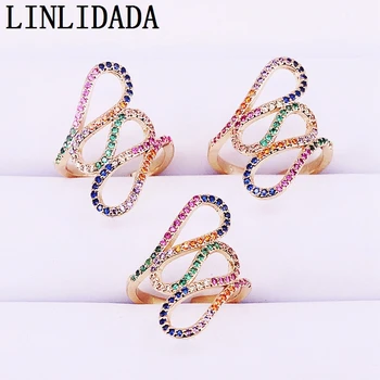 

8Pcs gold color european women micro pave rainbow full zirconia cz snake shaped finger rings Fashion Jewelry