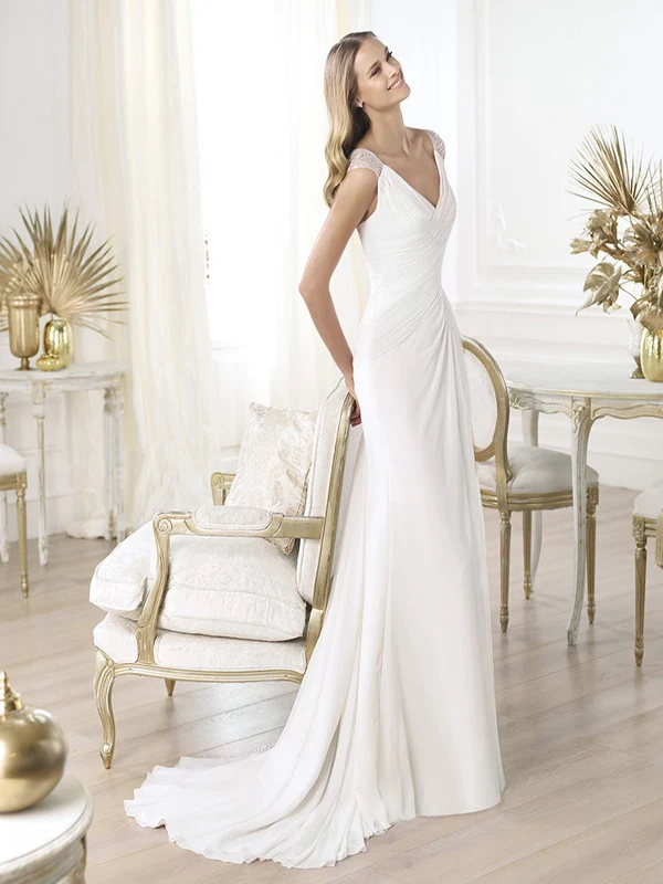 Gwa0087 Elegant Civil Flowy Chiffon Simple Wedding Dress Beach