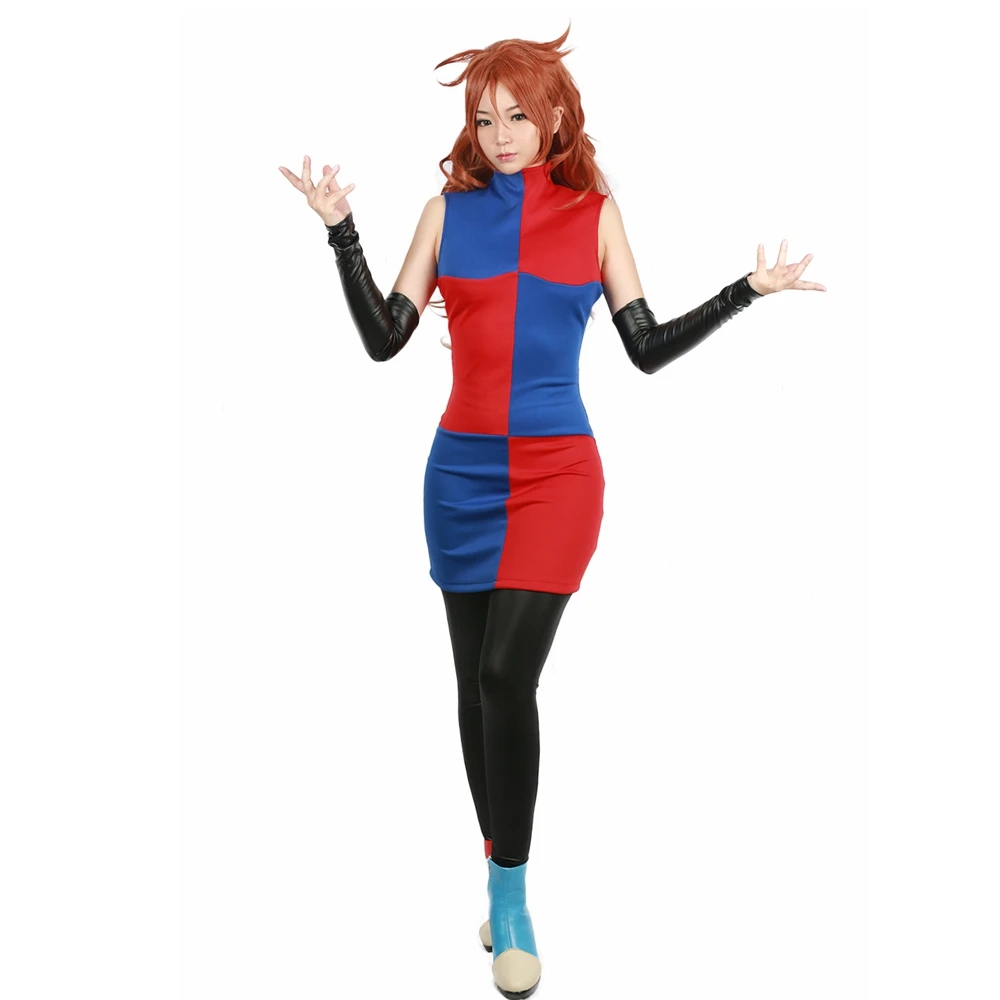 Coslive Dragon Ball Fighter Z Game Cosplay Android #21 Blue & Red Colour Block Full Set Costume colour block gather bikini set in red