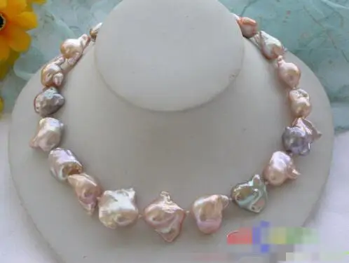 

Free shipping hot sale Women Bridal Wedding Jewelry >> Lustre Perfect 17" 22mm PINK baroque keshi reborn PEARL NECKLACE