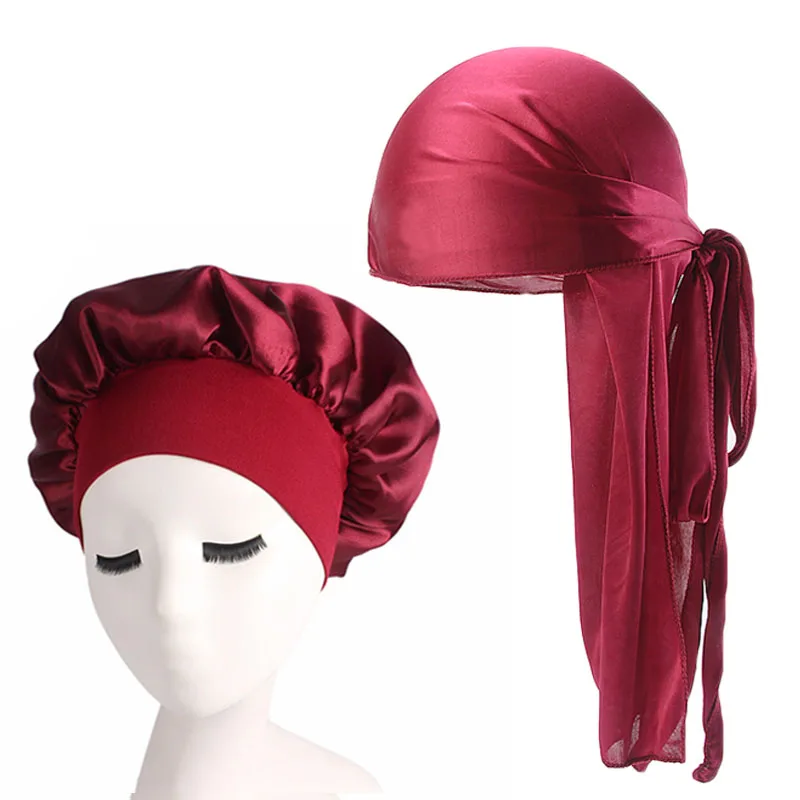 Шелковистая атласная шляпа и набор Durag из 2 шт. ночная шапочка для сна салфетка