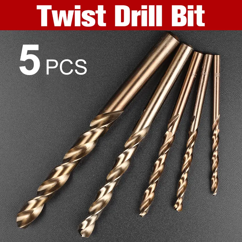 5 PCS stainless steel M35 cobalt drill set metal handle straight handle with drill High speed steel all grinding twist drill 5 PCS stainless steel M35 cobalt drill set metal handle straight handle with drill High speed steel all grinding twist drill