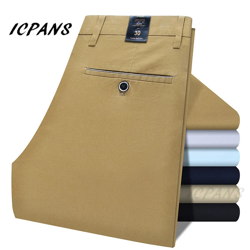 

ICPANS 2019 Summer Men's Business Casual Pants Solid Color Stretch Pants Slim Formal Dress Trousers Male Plus Size 38 40