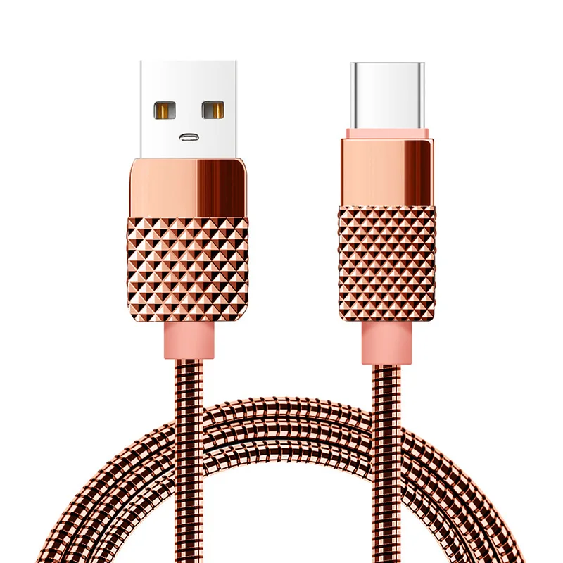 ZRSE usb type-C кабель USB C 1 м металлический пружинный кабель для зарядки и передачи данных тип-c Реверсивный USB кабель для Android Xiaomi huawei - Цвет: Rose Gold