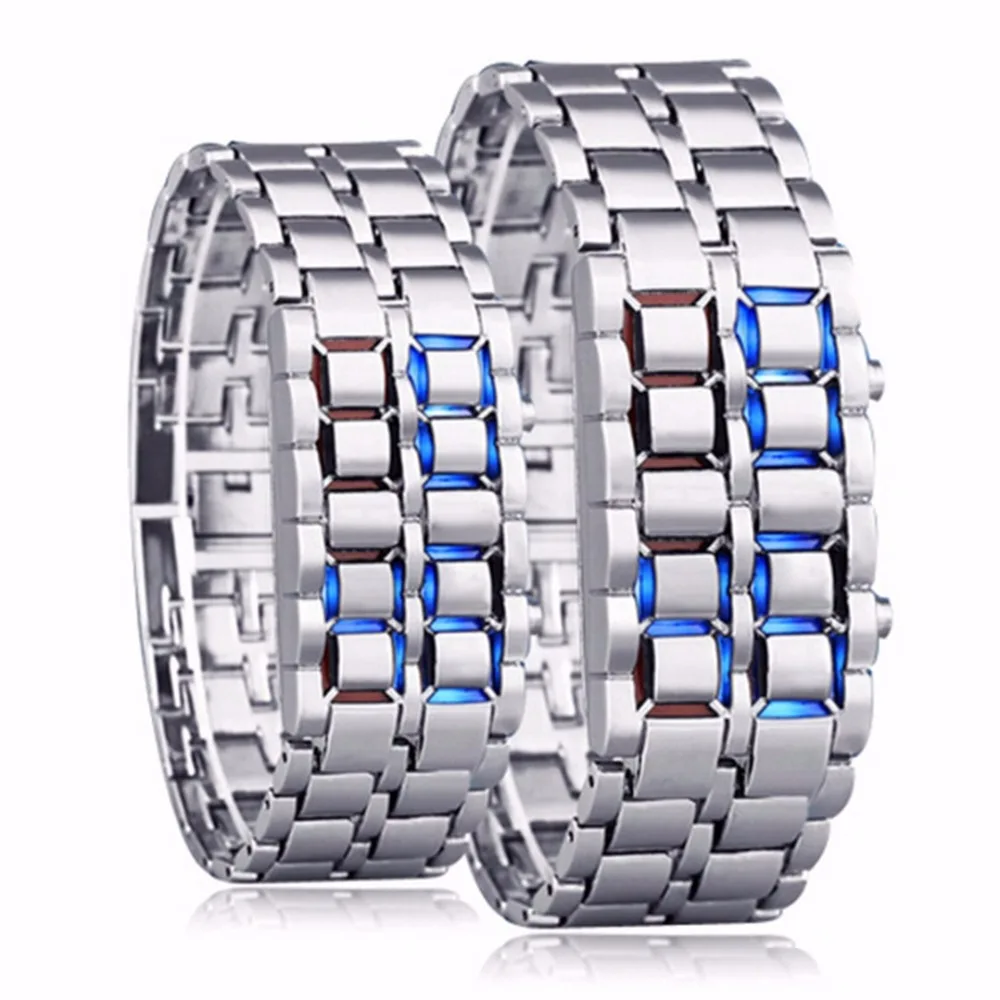

Fashion Unisex Mens Womens Lava Iron Watch Sports Stainless Steel Faceless LED Digital Wrist Watch Blue Red Light Relogio