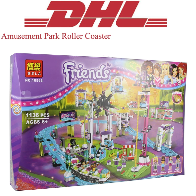 

1136Pcs Set Friend Figures Amusement Park Roller Coaster Model Building Kit Blocks Bricks Girl Toy For Children Compatible 41130