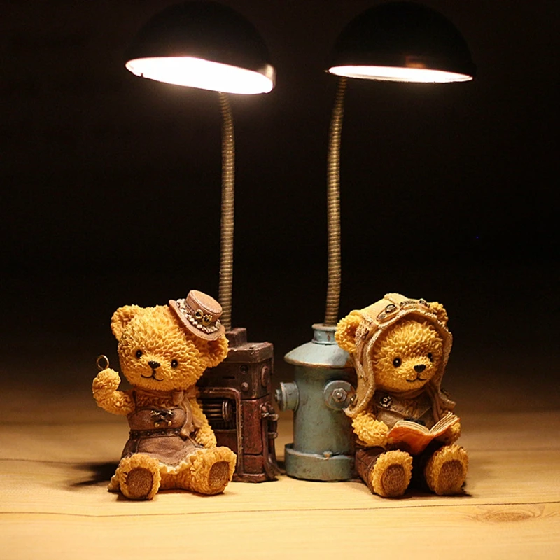 

Resin Home Craft Bear Night Light Figurine Cartoon Animal Resin Decoration Gifts Desktop Ornament Night Light Crafts terrarium