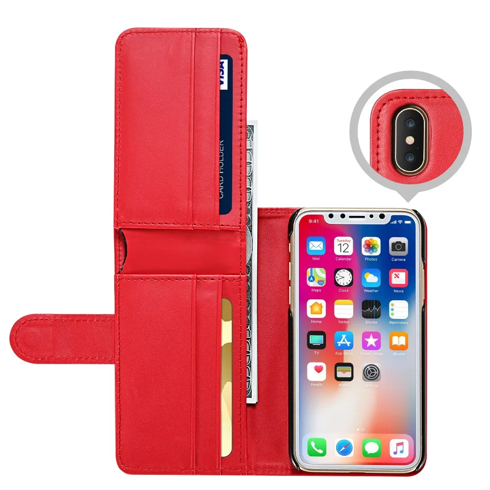 KISSCASE книжный кожаный чехол для iPhone X 7 8 кошелек чехол для iPhone 6 6 S 7 Plus XR XS MAX 5 5S SE Роскошный чехол-держатель для карт - Цвет: Red