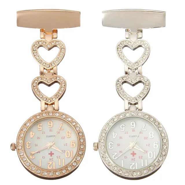 Clip-on Fob Quartz Brooch Heart Shaped Hanging Nurse Pin Watch Crystal Men Women Clip-on Fob Quartz Brooch Heart Shaped Hanging Nurse Pin Watch Crystal Men Women
