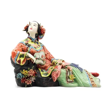 

Antique Chinese Porcelain Figurine Home Decor Statue Figure Ceramic Ornament Classical Ladies Spring Craft Painted Art