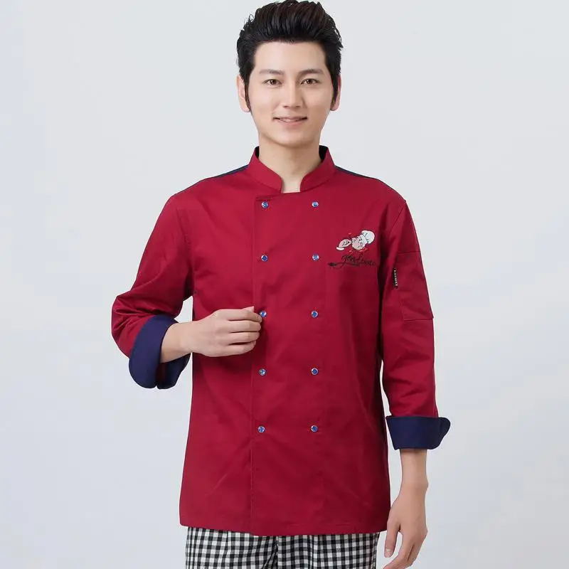 Отель Кухня шеф-повар Длинные рукава Ресторан рабочая одежда осень-зима рубашка официанта работы брюки костюм для официанток J076 - Цвет: red