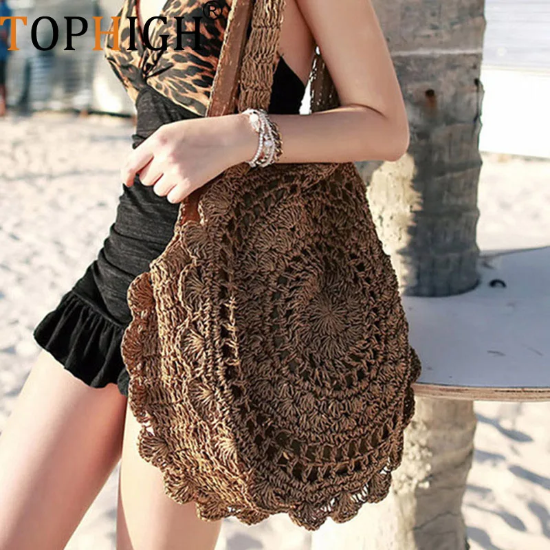 

TOPHIGH 2017 New Fashion Womens Straw Handbags Summer Woven Shoulder Tote Beach Bag Circle Handbag Wallet Purse C78