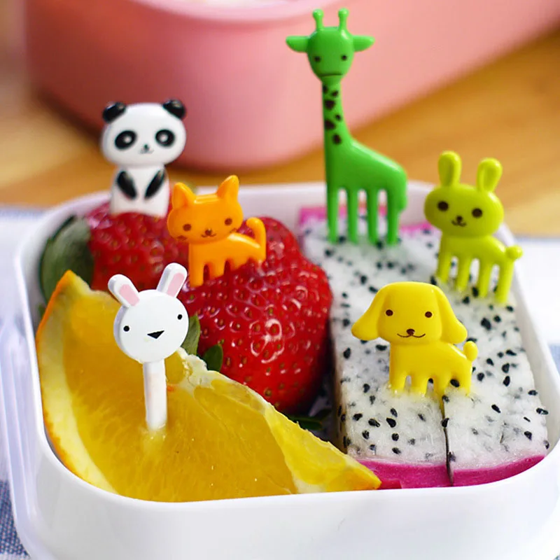 

10pcs/pack Animal Farm Fruit Fork Mini Cartoon Children Snack Cake Dessert Food Fruit Pick Creative Kitchen tools