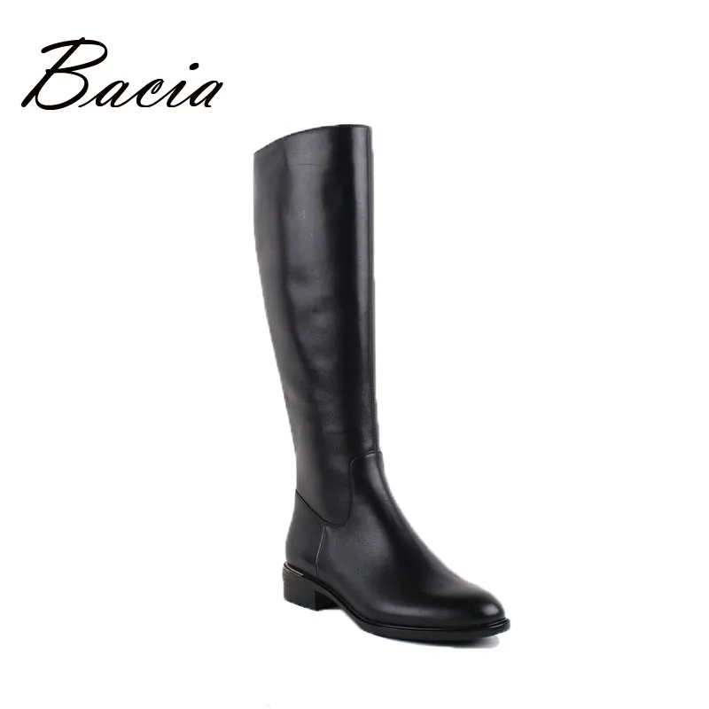 

Bacia Boots Genuine Leather Boot For Women zipper Short Plush Shoes Round Head Sqare Heel zapato botas Jackboots VB016