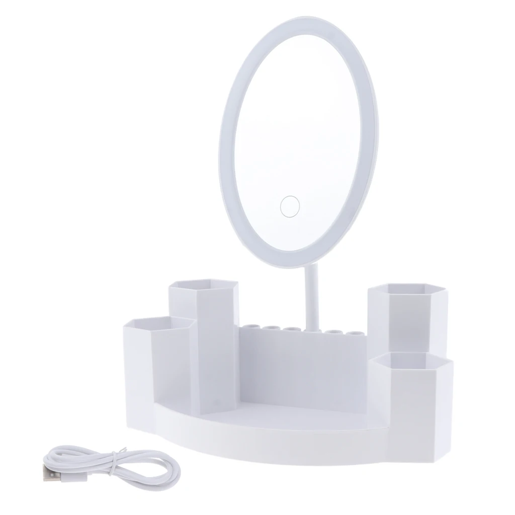 MagiDeal Adjustable Angle Premium Makeup Mirror With LED Lights Cosmetic Mirror Make Up Organizer Stand