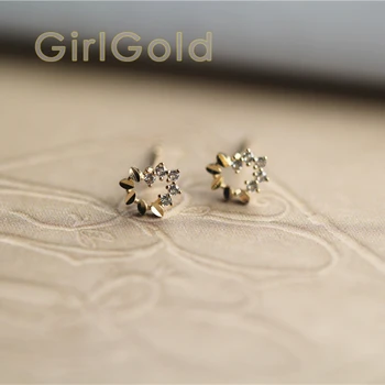

14k solid gold reindeer snowflake Holiday Heart crystal earrings studs Dainty minimalist simple minimal styles Kids Girl gift