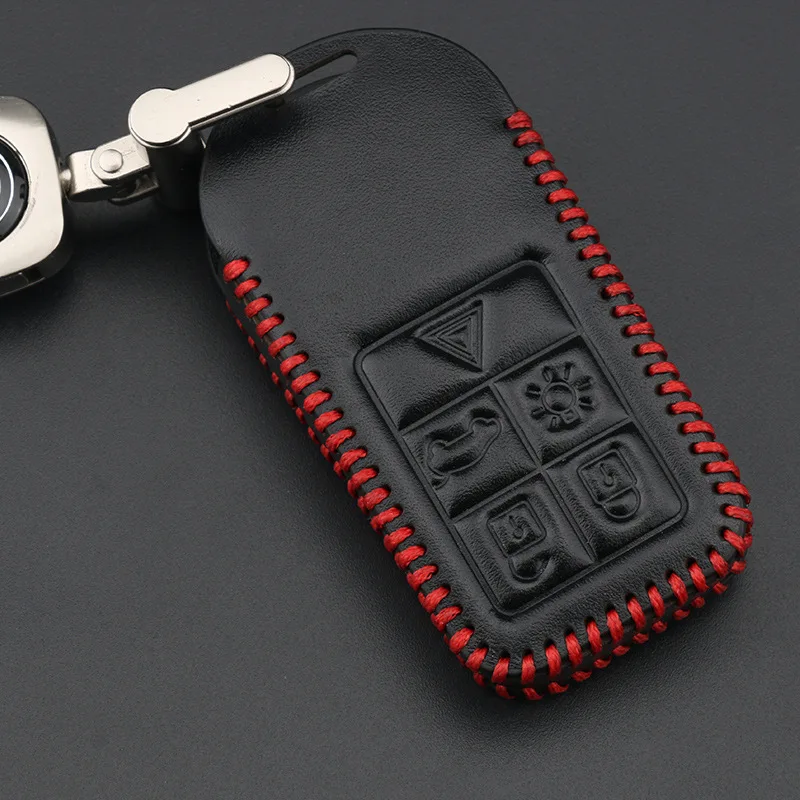 

Genuine Leather KeyChain 5 6 Buttons Keyless Entry Smart Key Case Cover For Volvo S60 S80 V60 XC60 XC70 Smart Remote Key Bag