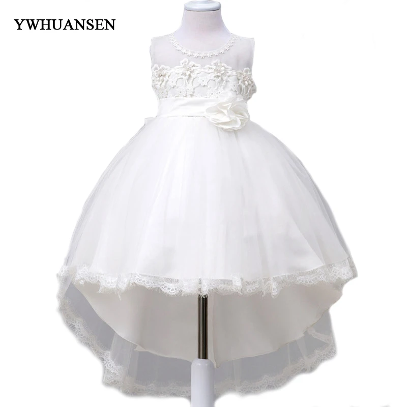 

YWHUANSEN 2017 New Tail Kids Graduation Gown Flower Party Child Dress Evening Dress Children's Clothing Ball Gowns For Children