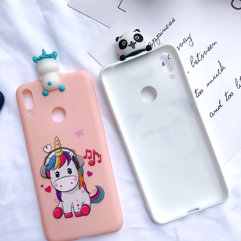 Y7 3D чехол для huawei Y7 чехол для телефона Kawaii Медведь Единорог силиконовый чехол для etui huawei Y7 Prime чехол+ отпечаток пальца