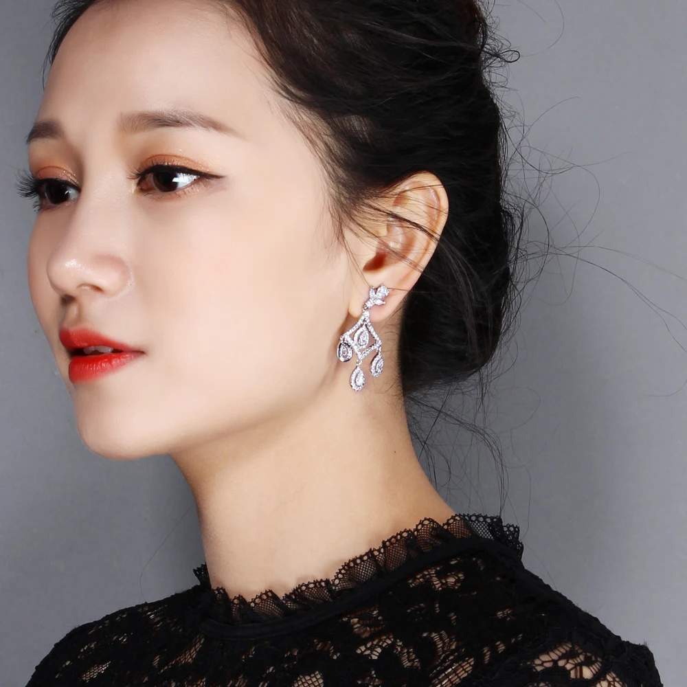 White/Gold color jewelry fast delivery statement jewellery copper elegant drop earrings for women New Water drop earring