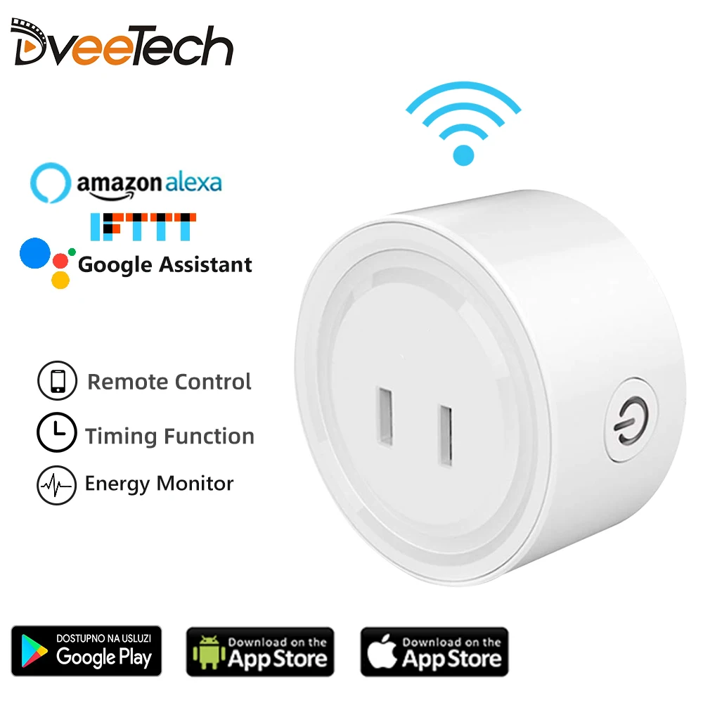 

DveeTech Wifi Plug Relay Wifi Smart Socket with Amazon Alexa Google Home IFTTT Remote Switch Schedule on/off Energy Monitor