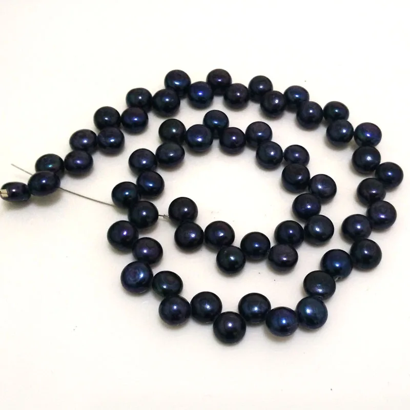

16 inches 8-9mm Quality Side Drilled Black Natural Button Pearl Loose Strand