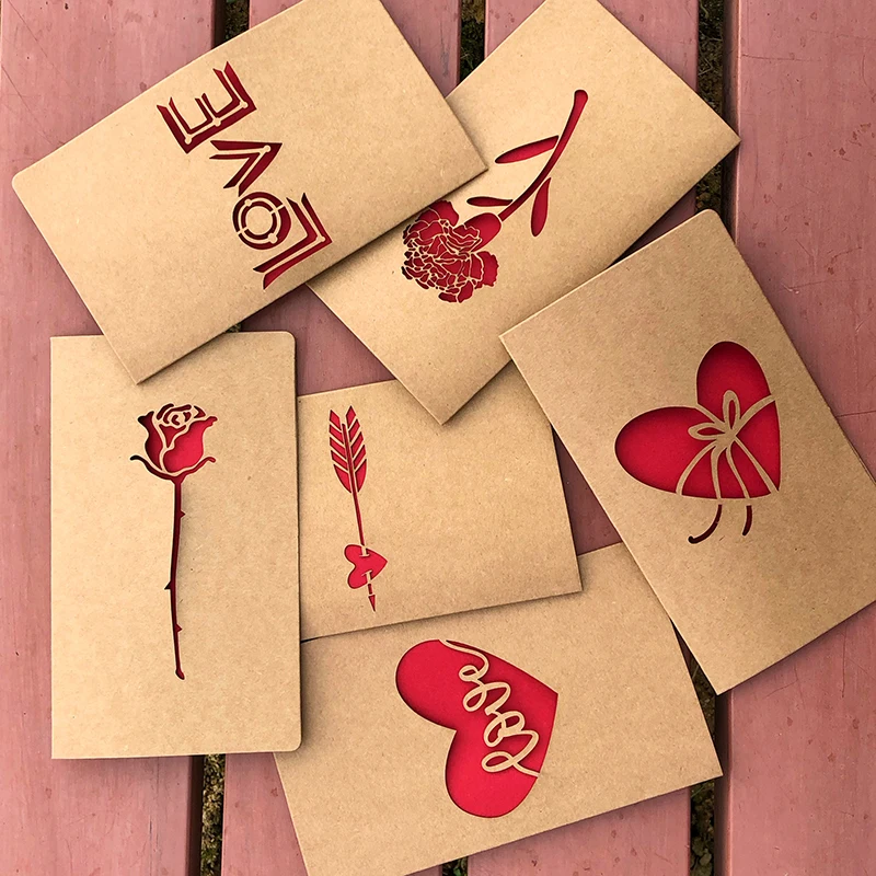 

1pc Valentine's Day Pattern Hollow Greeting Card Invitation Wedding Party Accessories Thanks Birthday DIY Card Paper Gift