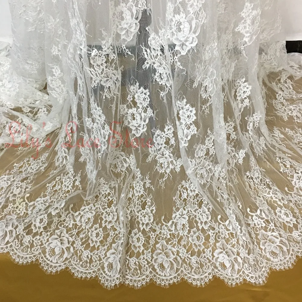 Hand Made Embroidery Eyelash French Lace Fabric Ivory Off white Bridal ...