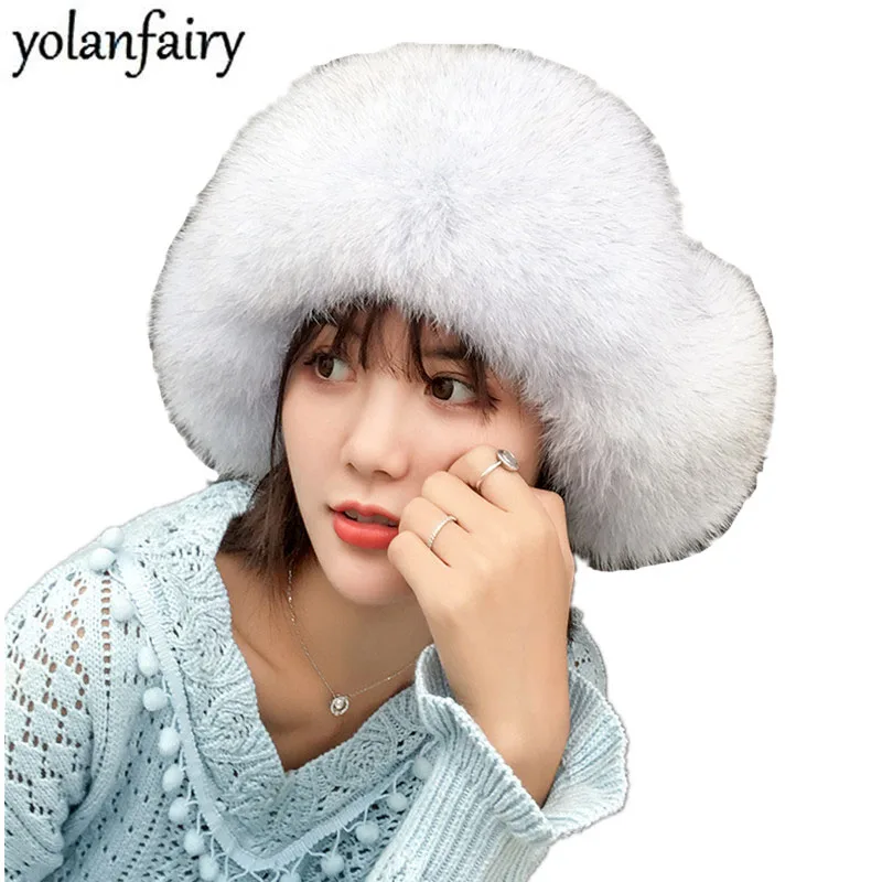 

2018 Winter Hats for Women Real Fox Fur Hat with Ears Fashion Fox Fur Pompom Warm Bonnet Women's Russian Hat Czapka Zimowa MY824