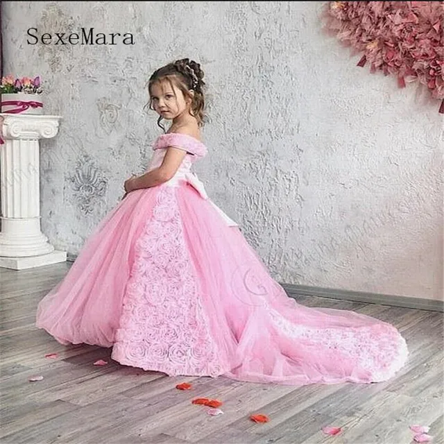 pink princess flower girl dresses