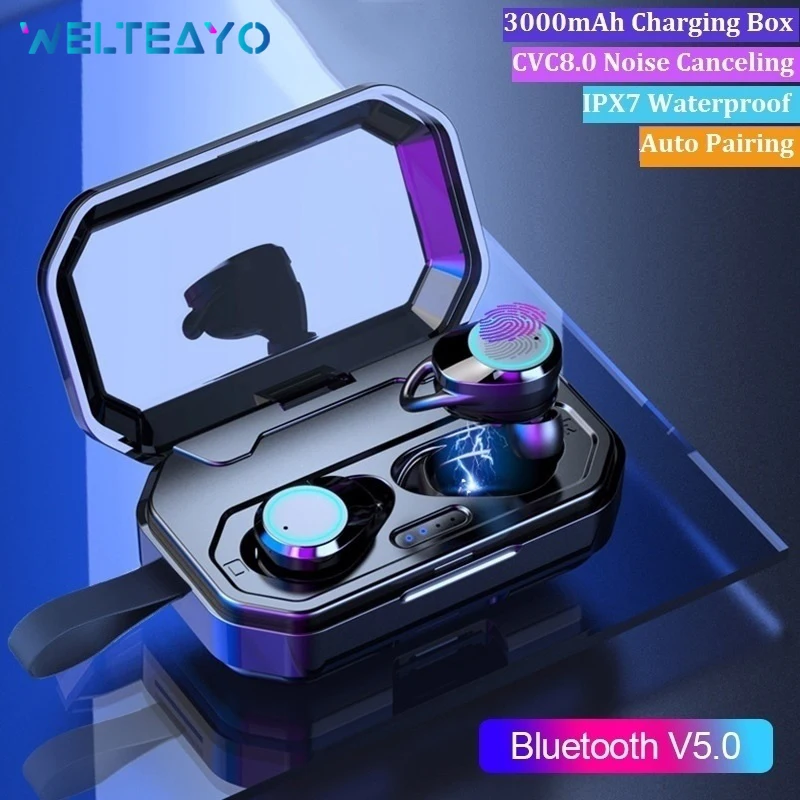 

WELTEAYO X6 Wireless Headphones Headset Touch Control TWS Bluetooth 5.0 Earphone 3000mAh as Power Bank IPX7 Waterproof Earbuds