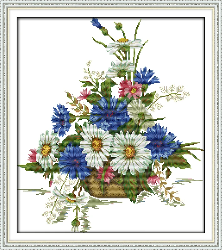 

Chrysanthemum flower basket cross stitch kits 14ct white 11ct print on canvas embroidery set sewing hand made crafts home decor