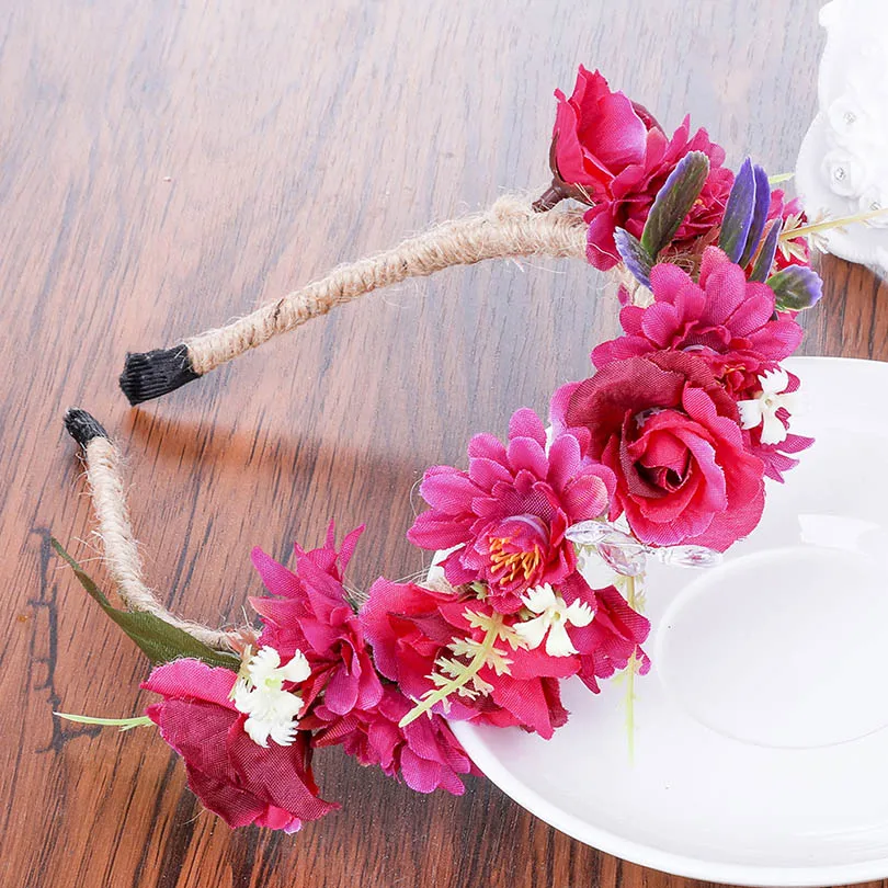 Haimeikang модные шелковые цветочные аксессуары для волос для девочек свадебные тканевые Цветочные короны повязка на голову розовые романтические повязки на голову для невесты - Цвет: 7