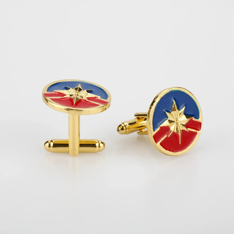 

Hot Movie Jewelry The Avengers Superhero Captain Marvel Cufflinks Classic Fashion Enamel Cuff Links For Women Men Cosplay Gift