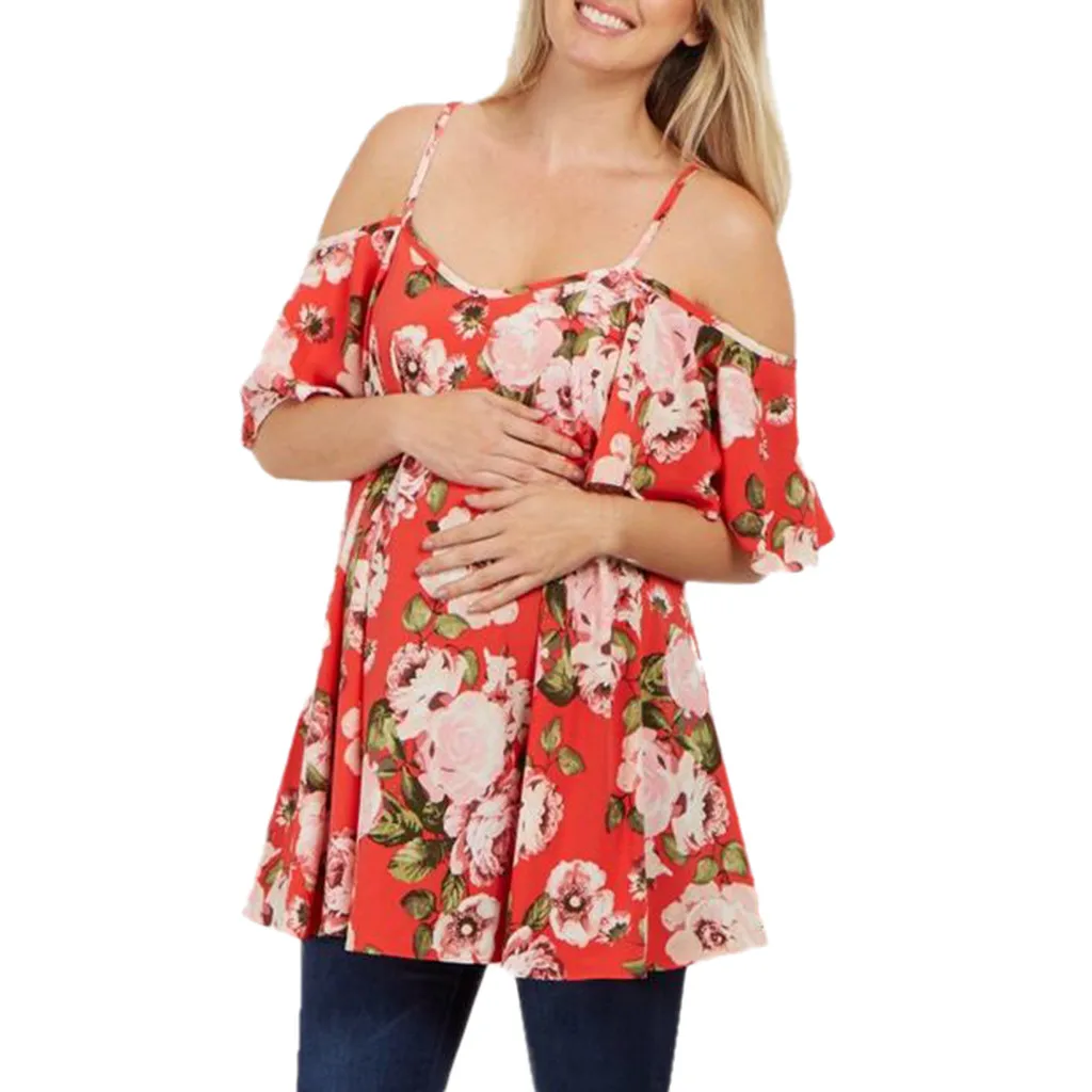 

Maternity Shirts Sleeveless Ruffle Floral Print Breastfeeding Sundress Pregnancy Tops Blouse Allaitement Ropa Maternal De Moda