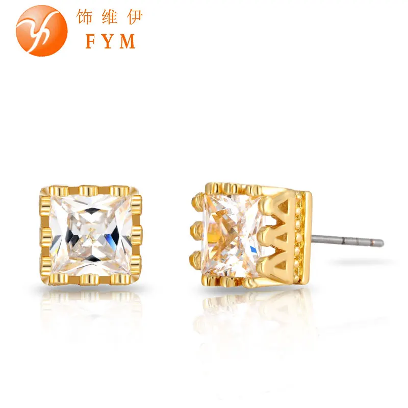 

Fashion Square Crown Wedding Stud Earrings for Bride 18K Gold Plated 4/6/8/10/12 mm CZ Diamond Jewelry Earring for Women Party