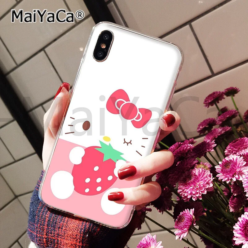 MaiYaCa милый розовый hello kitty черный ТПУ чехол для телефона чехол для iphone 11 pro 5Sx 6 7 7plus 8 8Plus X XS MAX XR