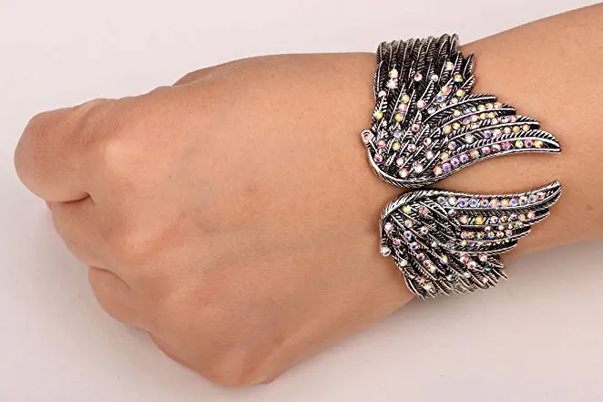 Новое поступление Ангел крылья манжета браслет для женщин байкер Кристалл Панк ювелирные изделия подарок Античный Серебристый браслет Прямая поставка