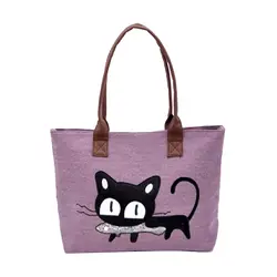 Новая модная женская сумка холст милый кот офис сумка обед мешок